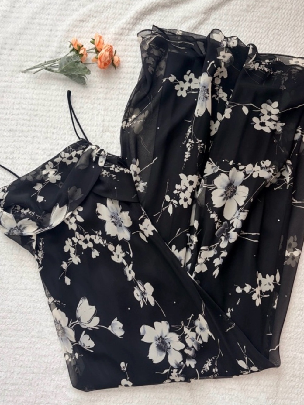 Caché Vintage Black Floral Gown Chiffon with Rhinestones NWOT Size 4 Formal Y2K - Picture 5 of 5